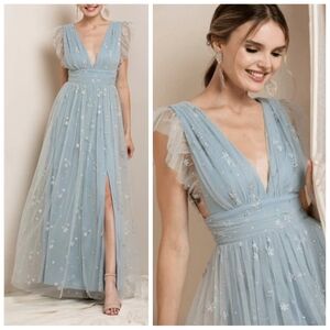 Soieblu Isadora Glitter Star Tulle Maxi Dress - Sparkly Elegant Formal Size M